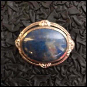 Lapis & Silver Type Cabochon Pin Brooch